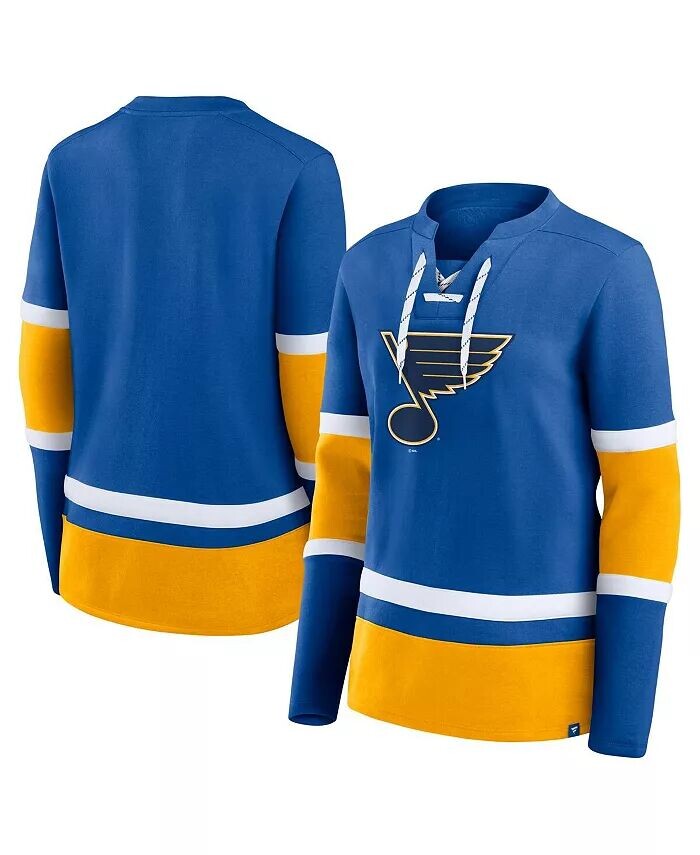 

Женская синяя футболка St. Louis Blues Prime Time Lace-Up с длинным рукавом Fanatics