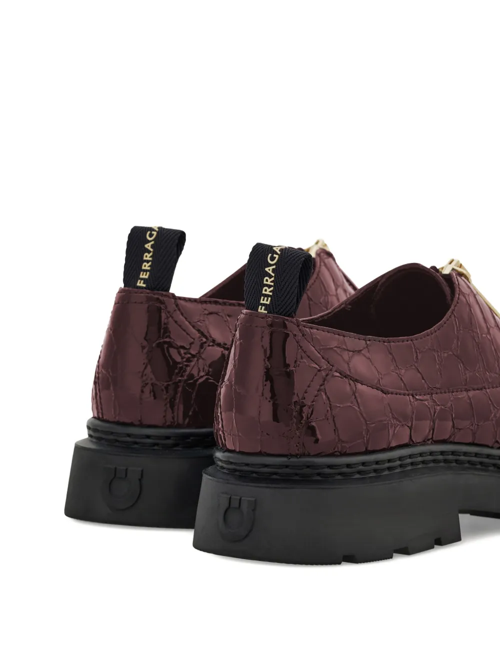 Туфли дерби с тиснением под кожу крокодила Ferragamo, фиолетовый — фото 4