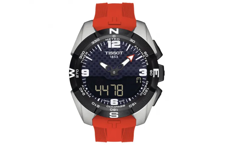 

TISSOT Часы T TOUCH Collection Quartz Movement Men's Watch Watch 45mm Black Dial Stainless Steel Case Silicone Strap, Black Dial