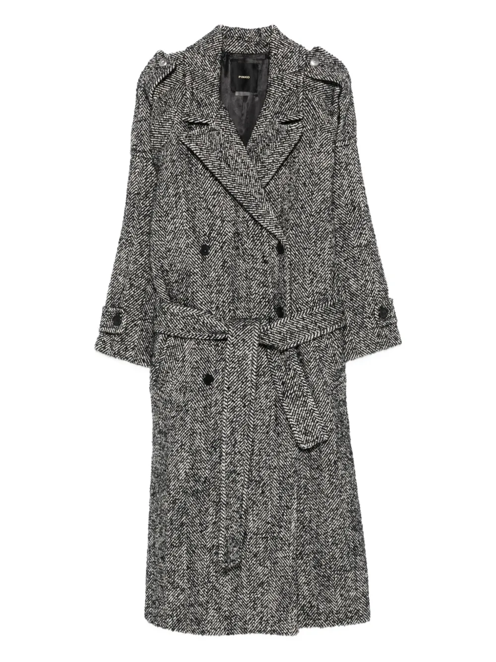 

Пальто с поясом и узором в елочку PINKO, черный
