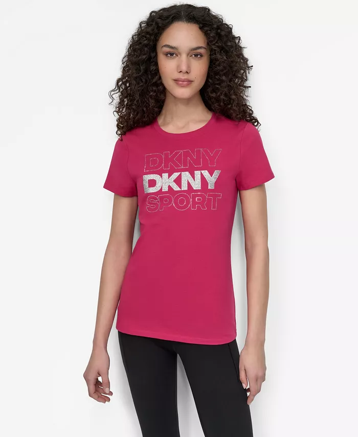 

Женская спортивная футболка DKNY с блестящим логотипом и круглым вырезом, красный