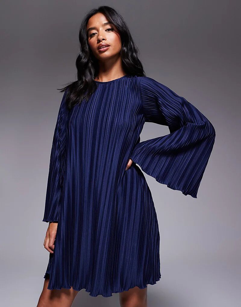 

Мини-платье ASOS DESIGN Petite с широкими рукавами и бантом сзади, темно-синего цвета