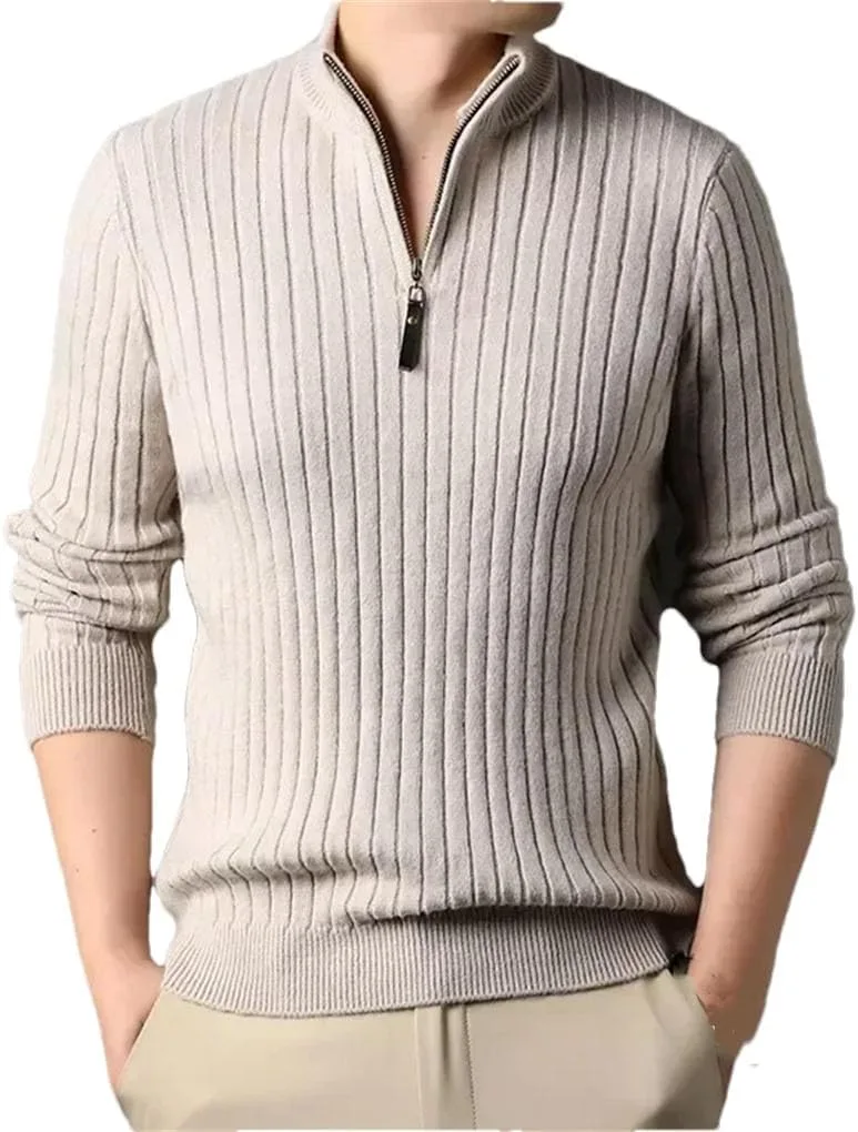 Мужской свитер Slim Fit с воротником стойкой и молнией на четверть
