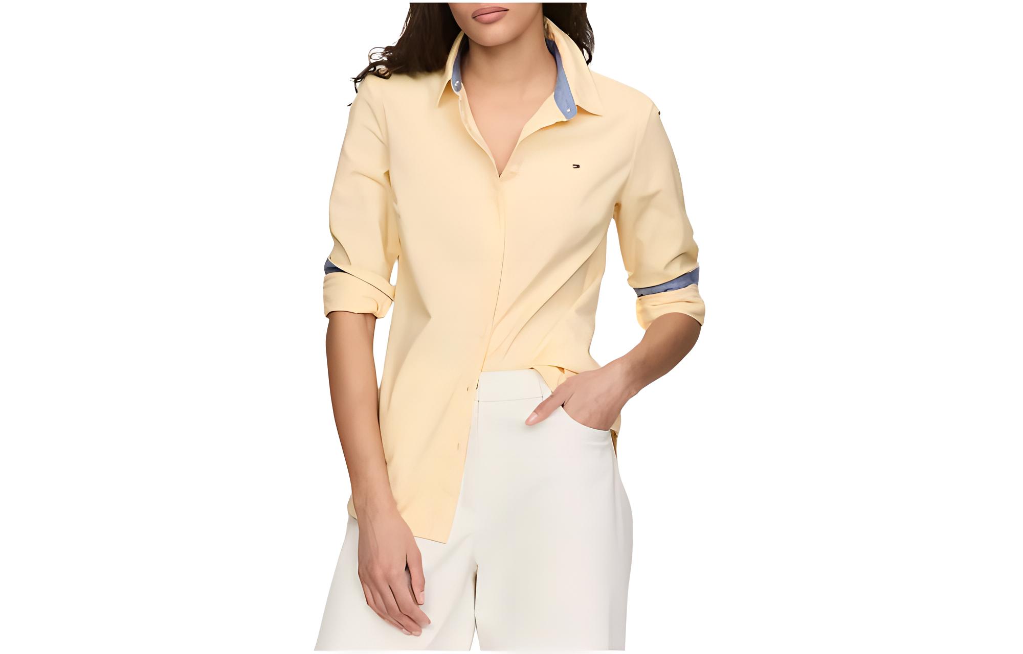 

Tommy Hilfiger Обычная посадка эластичная оксфордская рубашка Women's Yellow