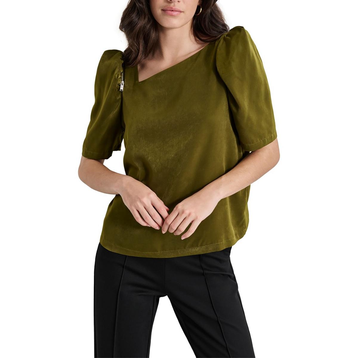 

Женская однотонная атласная блузка DKNY, темно-оливковый