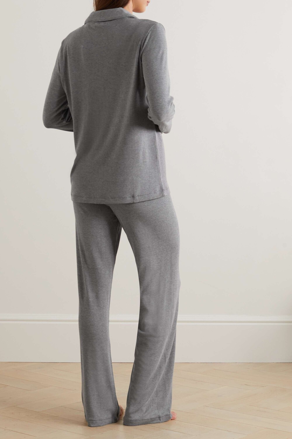 

SKIMS Комплект для отдыха из эластичного модального джерси в рубчик - Heather Grey, серый