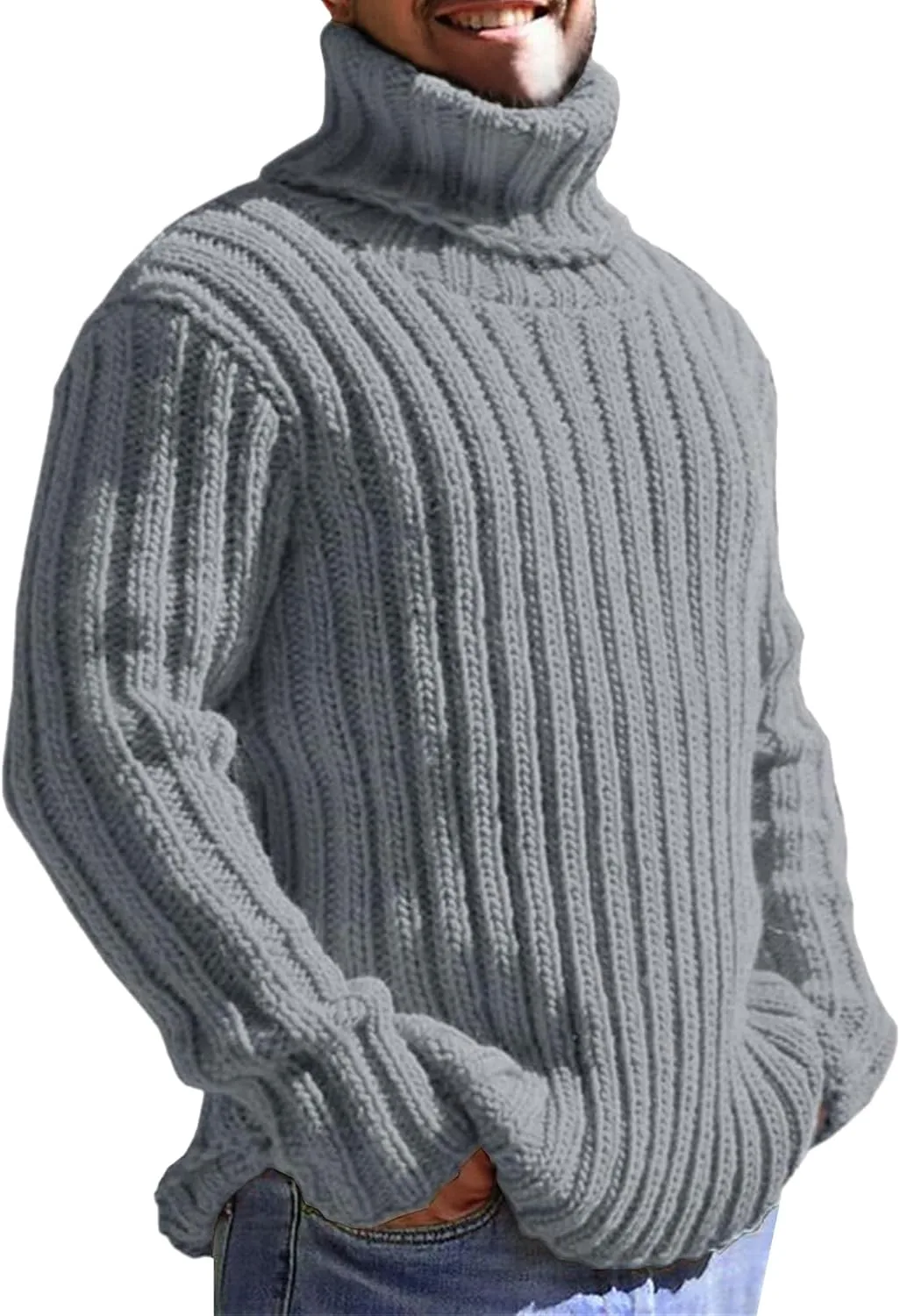 

Мужской зимний свитер с высоким воротником и рельефной вязкой