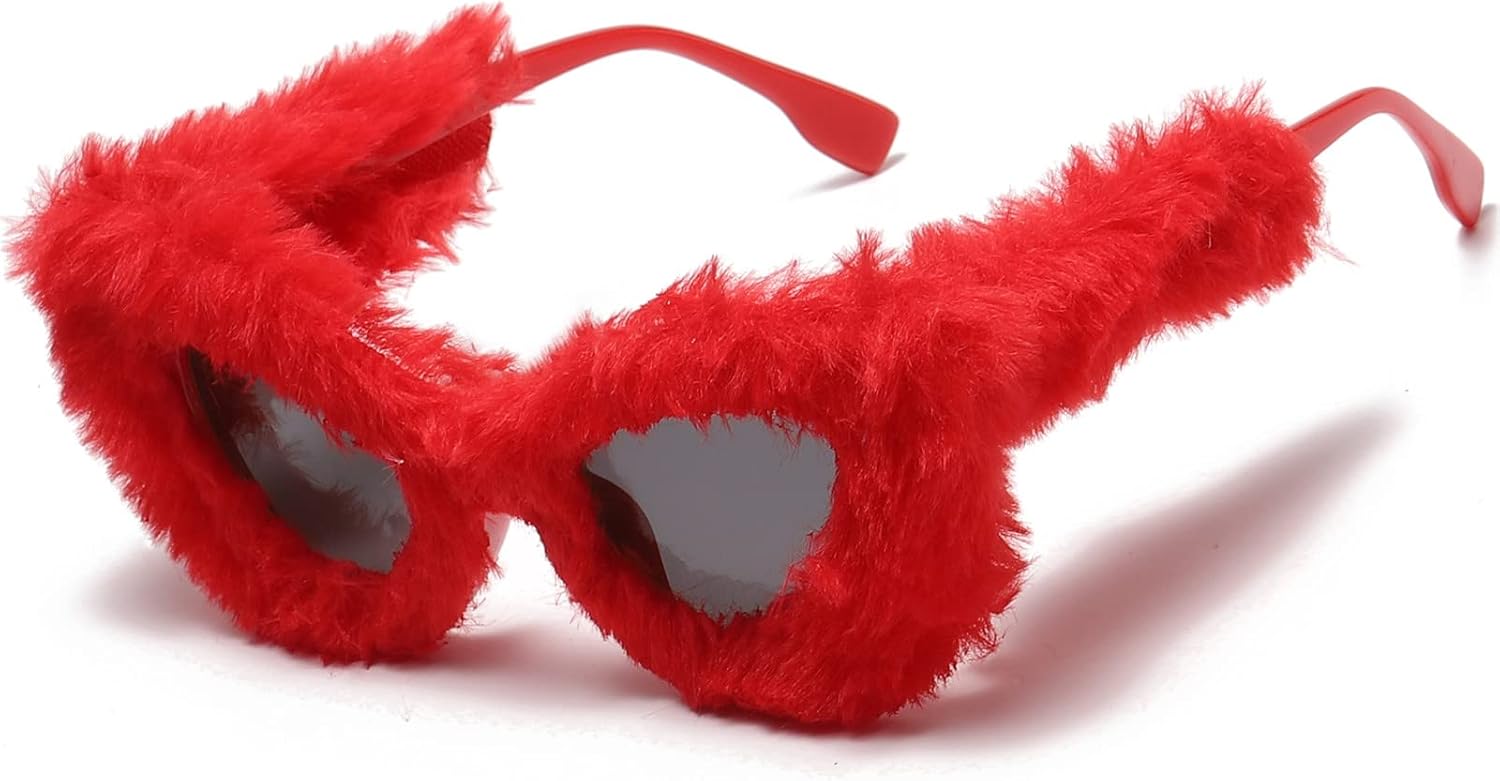 

LASPOR Женские плюшевые пушистые солнцезащитные очки «кошачий глаз» в стиле панк, мягкие бархатные очки, защита от УФ-излучения UV400, ручная работа, очки для вечеринок, Red
