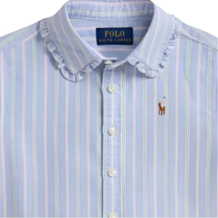 Детская повседневная рубашка Polo Ralph Lauren сине-зелено-розовая — фото 4