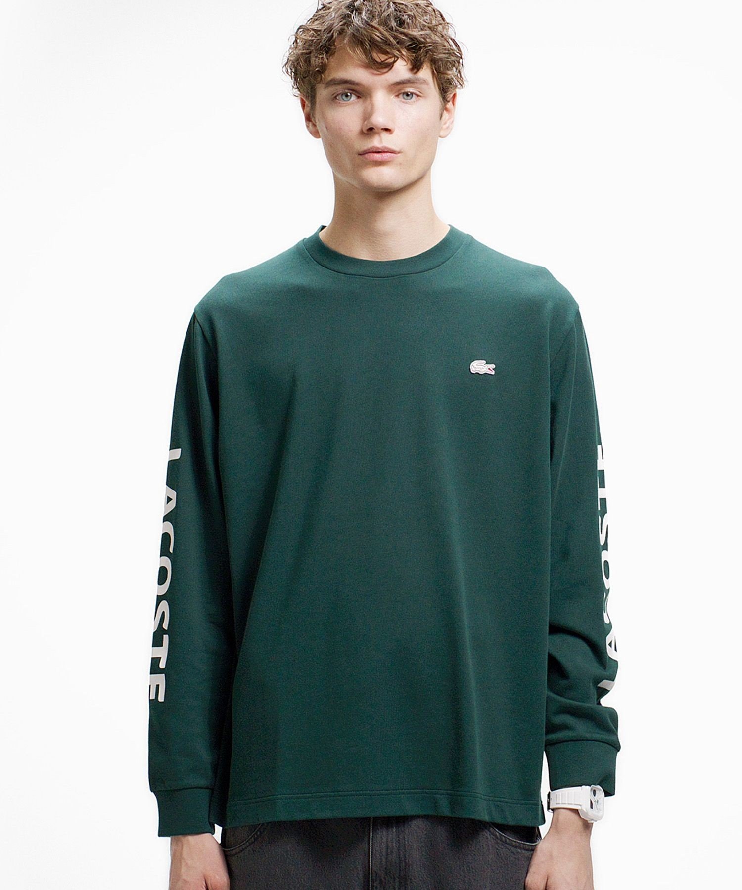 Футболка LACOSTE с длинным рукавом, принт, зеленый