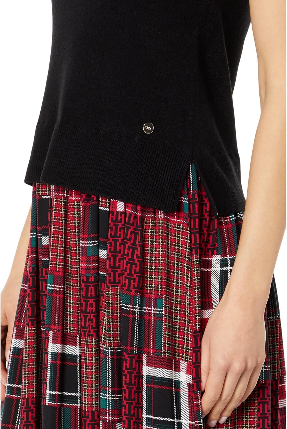 Платье-свитер без рукавов в клетку Tommy Hilfiger в стиле пэчворк, Black/Scarlet Multi — фото 3