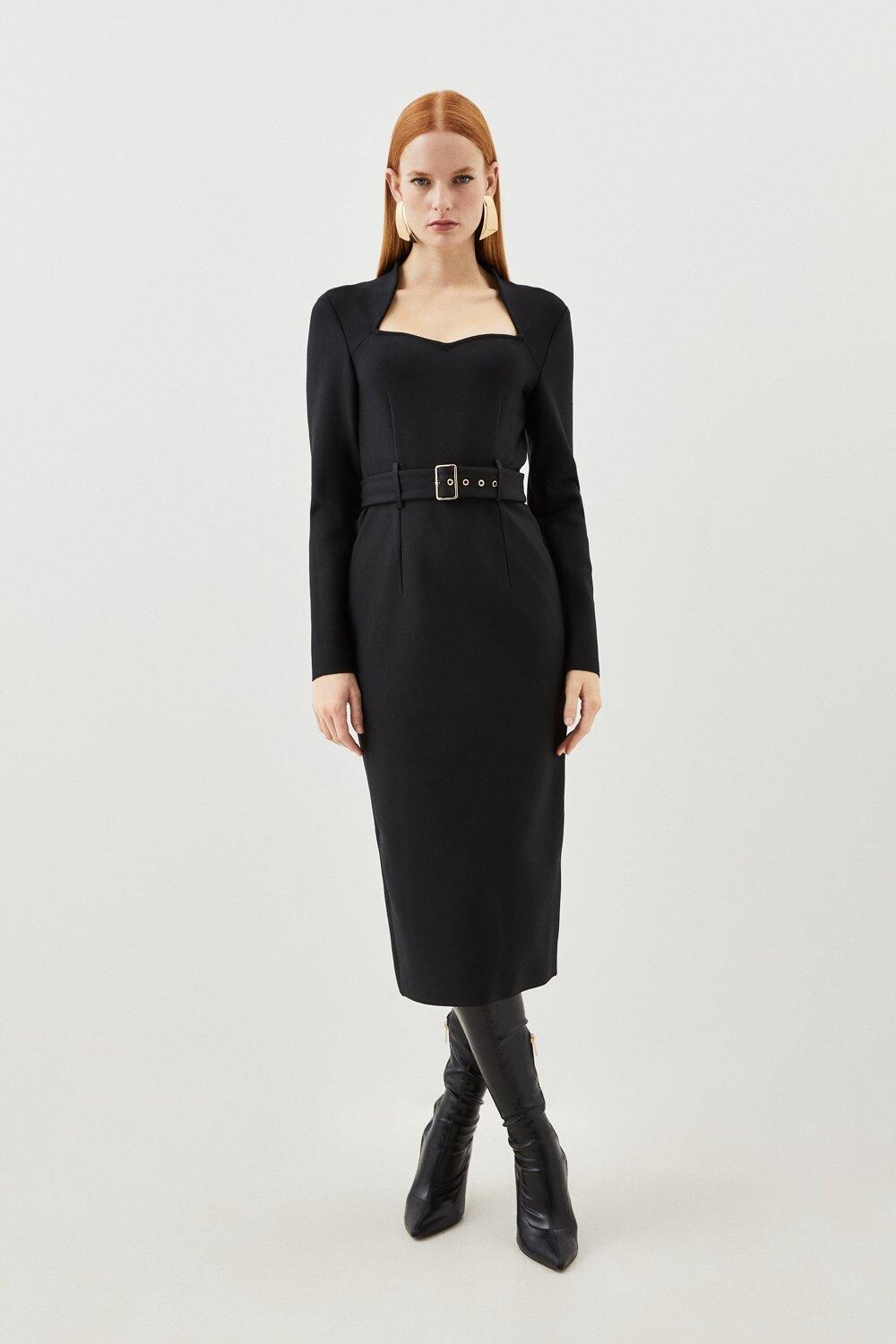 

Трикотажное платье миди с поясом и повязкой по фигуре Karen Millen, черный