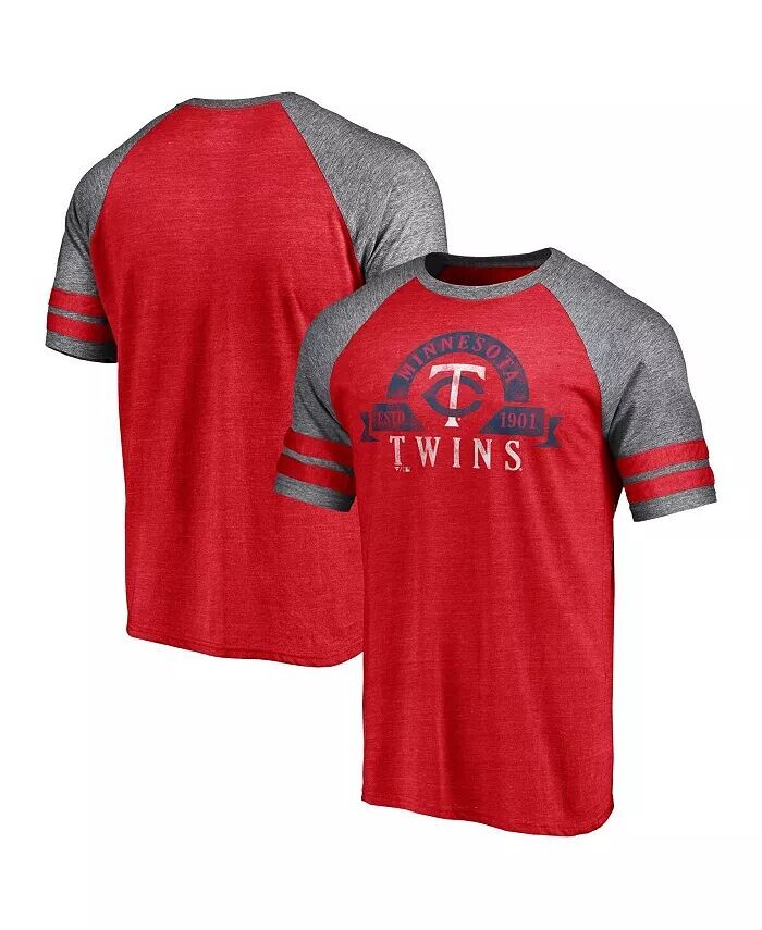 

Мужская футболка красного цвета Minnesota Twins Utility с двумя полосками реглан Tri-Blend Fanatics
