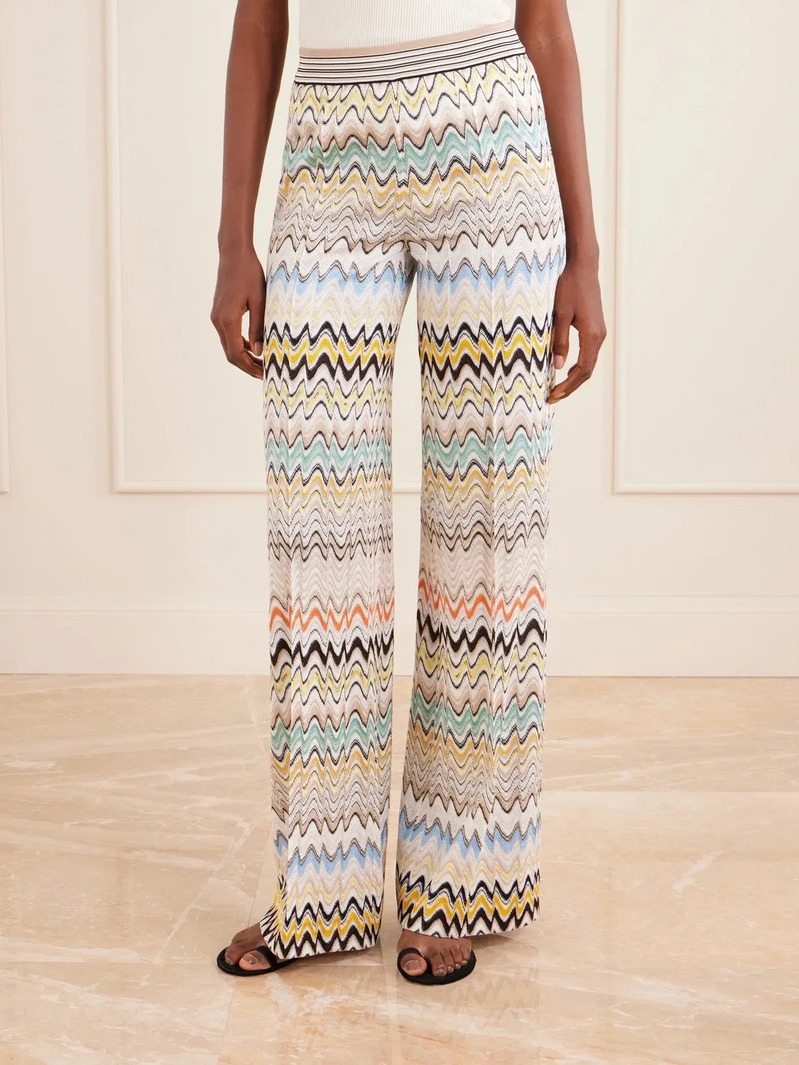 Вязаные крючком полосатые широкие брюки Missoni, белый — фото 3