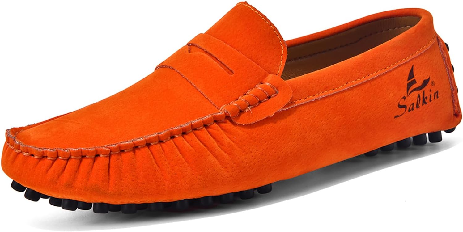 

Мужские замшевые кожаные слипоны TIXEWSJH, лоферы с монетницей, повседневные, легкие, мягкие, дышащие, с круглым носком, противоскользящие, мокасины, лодочные туфли для выходных, офиса, вечеринки, свадьбы и торжественных мероприятий, оранжевый