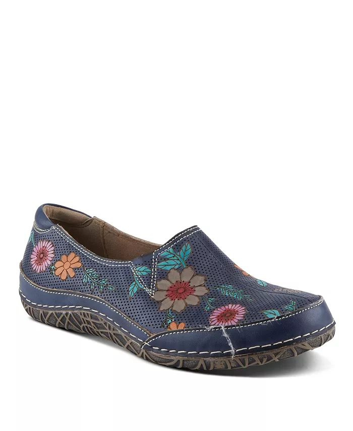 L'Artiste Women's Libora-Delite Роспись Вручную Кожаные Цветочные Слипоны Со Съемной Стелькой L'Artiste, синий