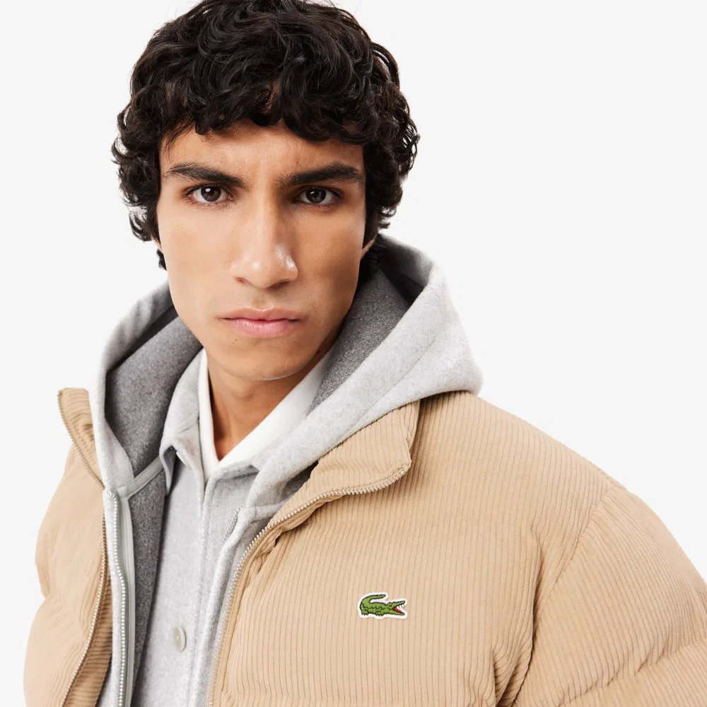 Мужской бежевый вельветовый пуховик Corduroy Down Puffer от Lacoste — фото 2