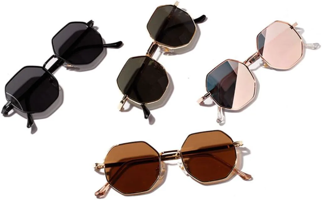 

Ретро-солнцезащитные очки в шестиугольной металлической оправе, модные, с зеркальными линзами цвета розового золота, защита от УФ-излучения UV400 UUPTTPL, Pink Mirror