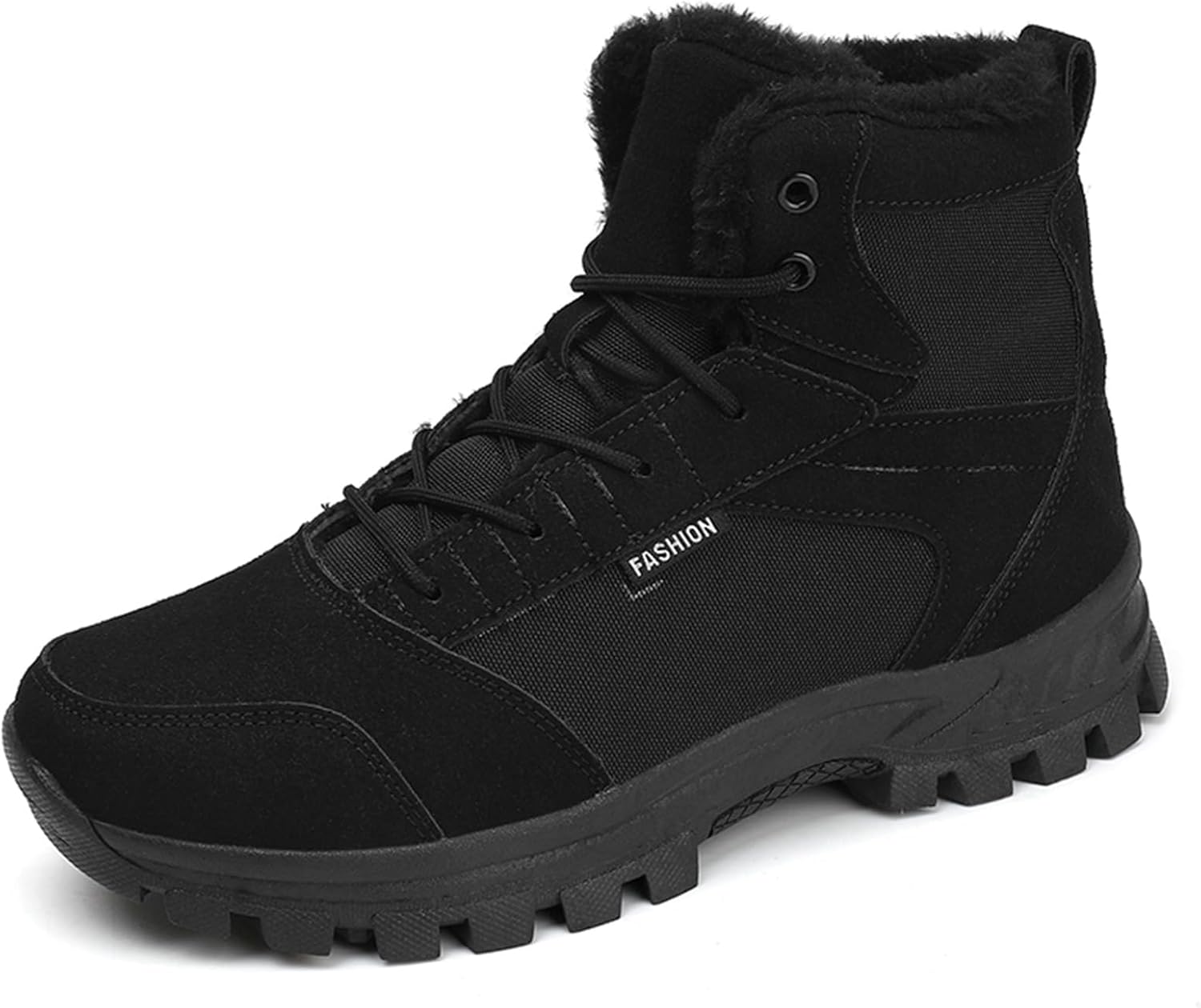 

Зимние мужские ботинки для снега со шнуровкой, противоскользящие, теплые и удобные, с плюшевой подкладкой, для улицы, на щиколотку Generic, черный