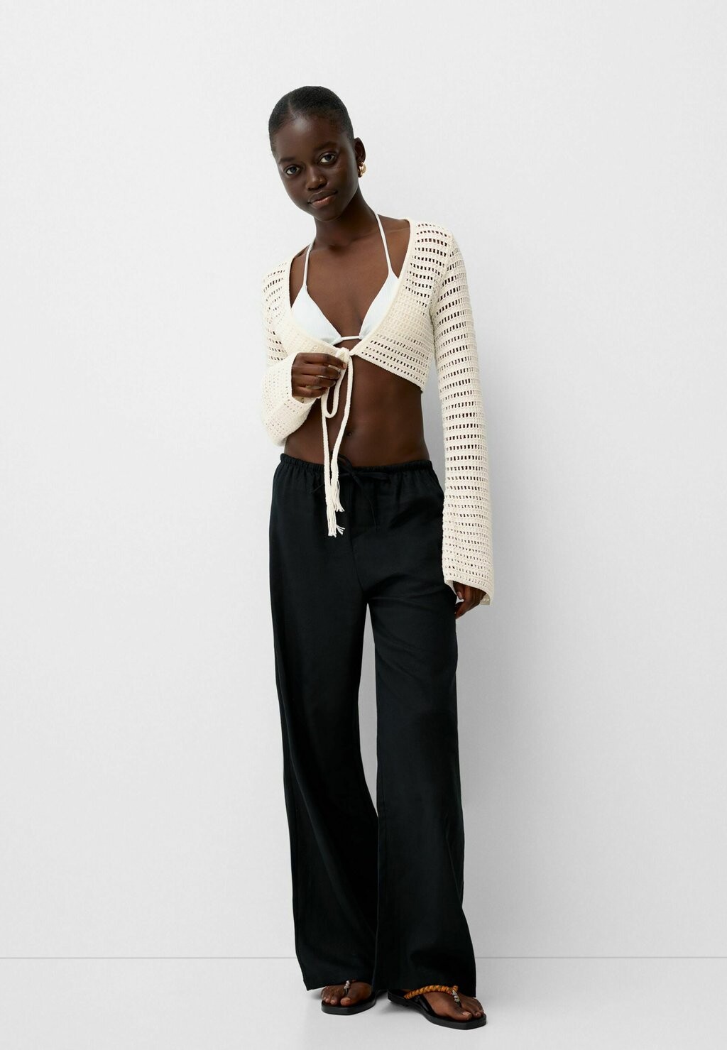 

Кардиган RUSTIC TIED Bershka, белый