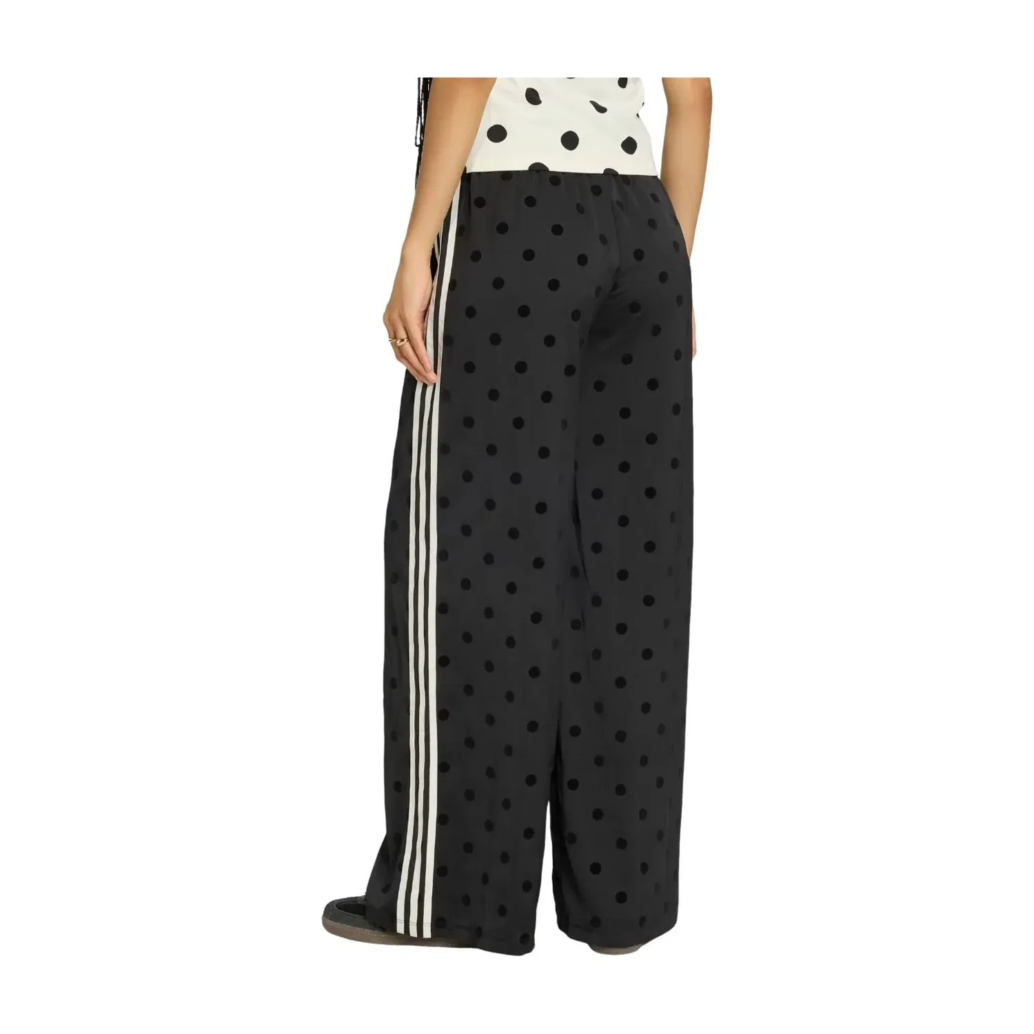 Брюки Adidas из атласа в горошек с широкими штанинами, цвет «черный» — фото 3