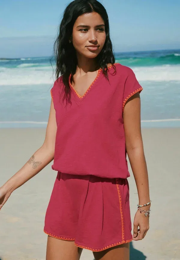 Блуза Next, Regular fit bubblehem notch neck whipstitch short sleeve top, розовый — фото 4