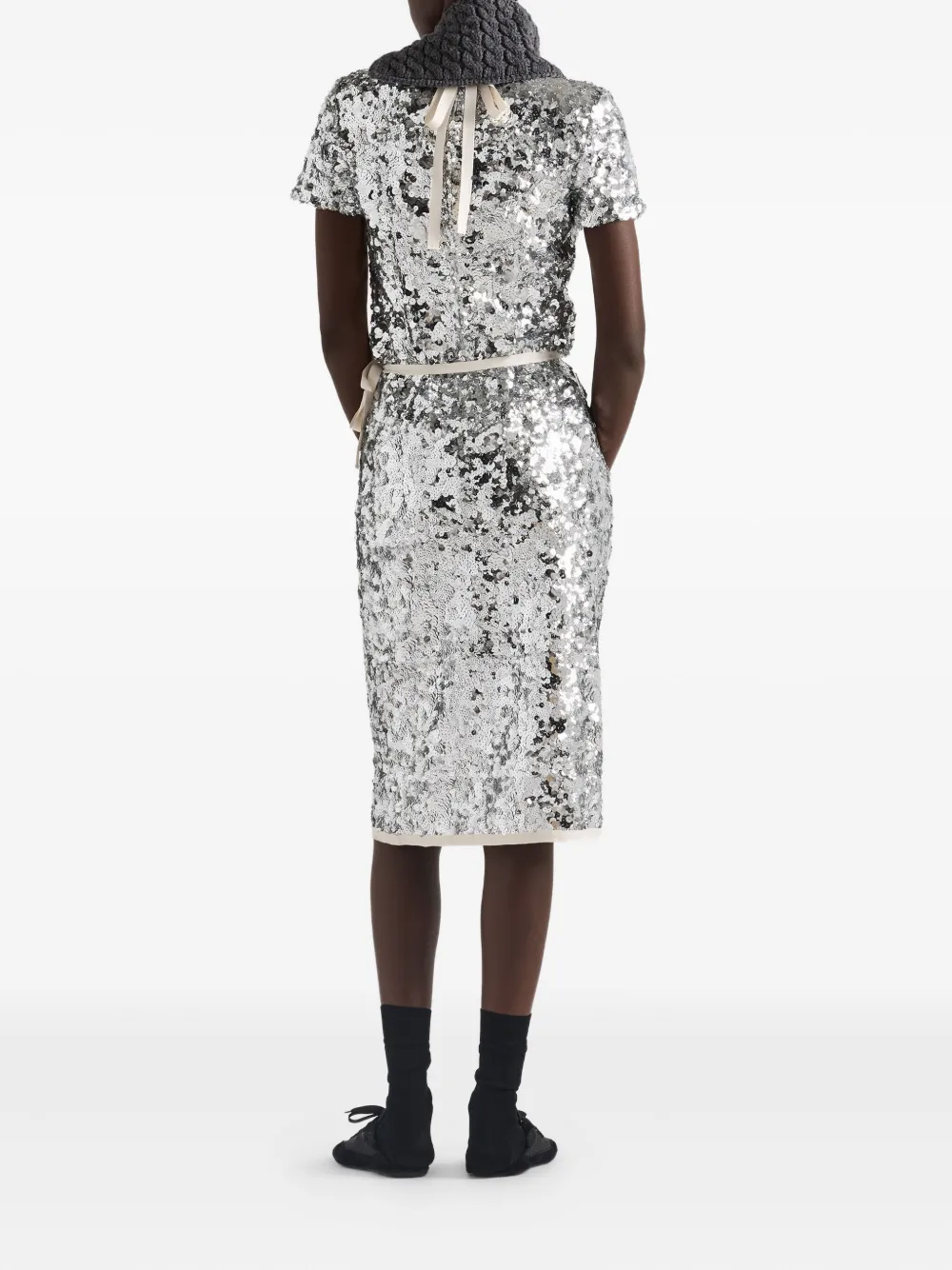 Юбка Prada Sequin-Embellished Wrap, серебристый — фото 4