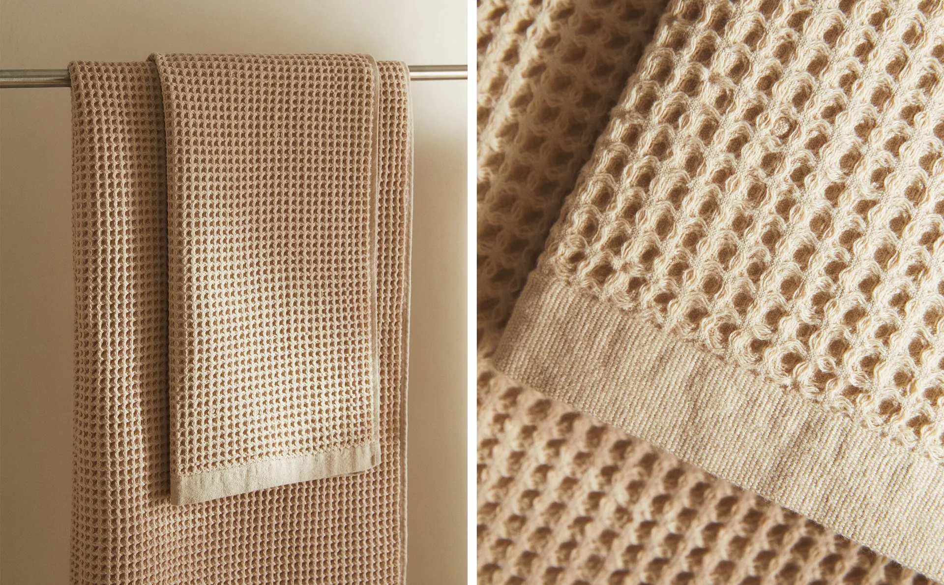 

Хлопковое банное полотенце вафельной вязки Zara Home, песок