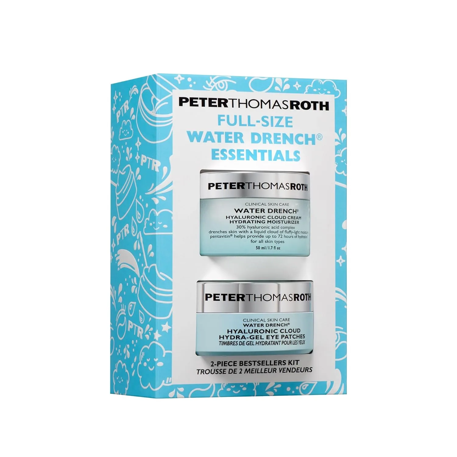 Peter Thomas Roth | Полноразмерный набор Water Drench Essentials из 2 предметов для лица и глаз | Набор для ухода за кожей с гиалуроновой кислотой, увлажняющий крем и маски для глаз