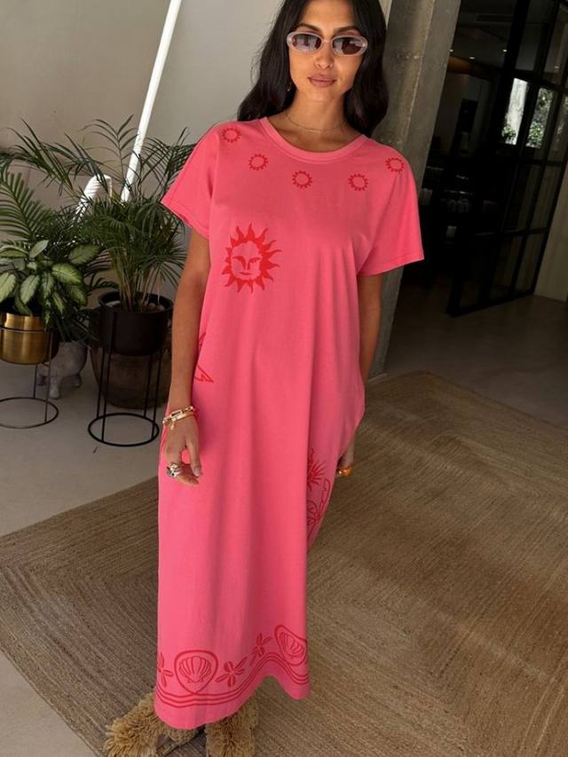 

Платье-миди Azura из хлопка с пальмовым принтом Never Fully Dressed