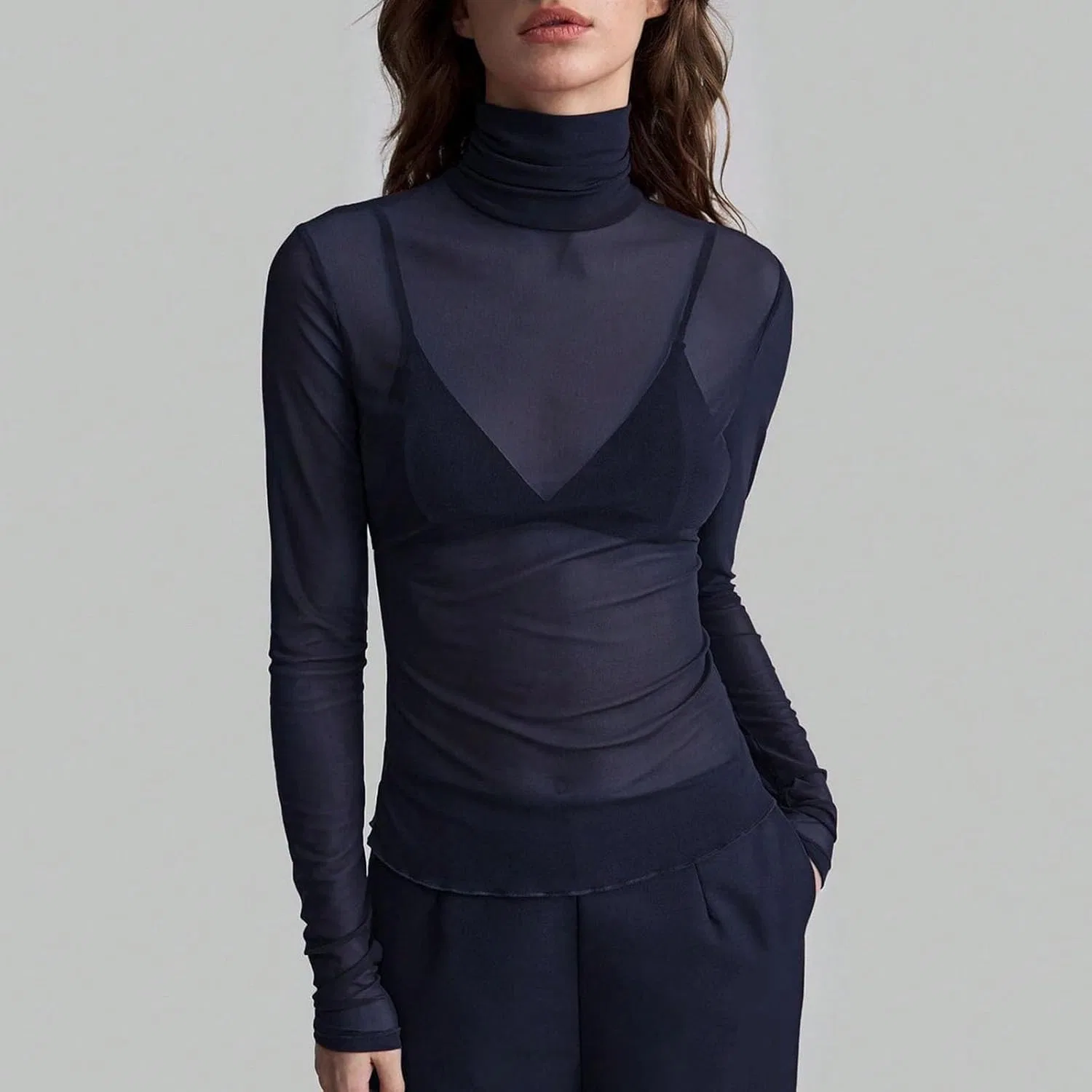 Блуза с кружевом, прозрачная из коллекции Spring-Summer 12, темно-синий — фото 2