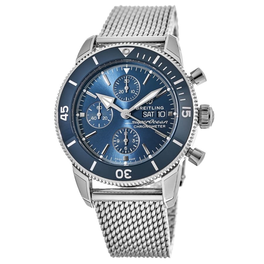 

Мужские часы Breitling Superocean Heritage Chronograph 44 с синим циферблатом и керамическим безелем из стали A13313161C1A1