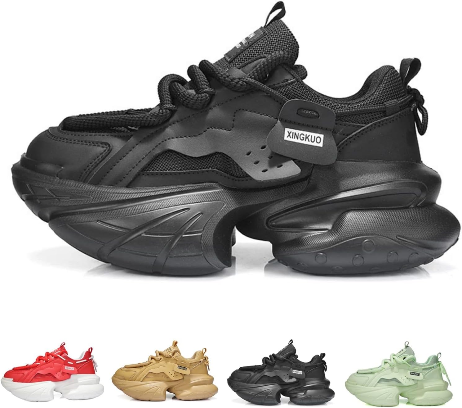 

Мужские модные кроссовки в стиле Y2K с массивной подошвой, дышащей сеткой, уличный стиль, повседневные обувь для ходьбы на улице для мужчин и женщин Macefil, черный