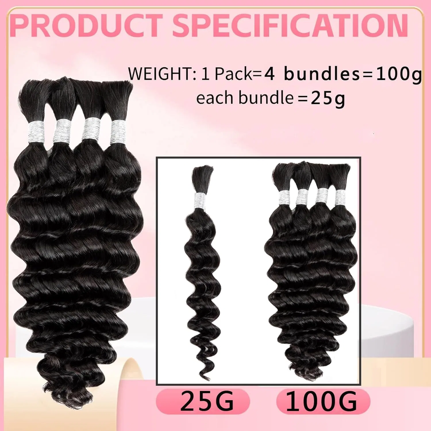Натуральные волосы для плетения кос Deep Wave 14 дюймов Luovce, Natural Black Colour — фото 2