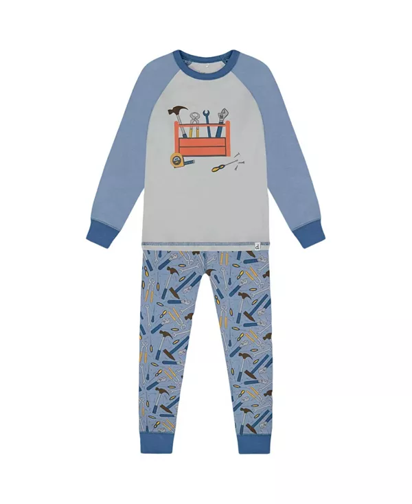 

Детский пижамный комплект из двух частей: футболка с длинными рукавами и брюки из органического хлопка - для малышей и детей постарше. Deux Par Deux, синий