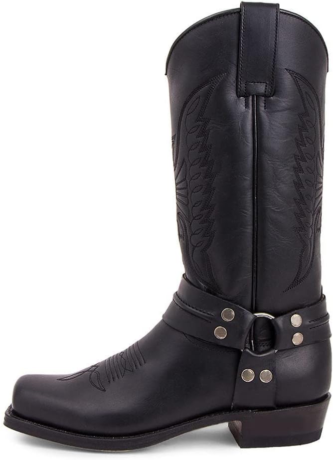 

Мужские винтажные ботинки CWHXLYNV с квадратным носком, массивным каблуком, кантри-стилем, ботинки, западные ковбойские ботинки с вышивкой, средние по голенище, черный