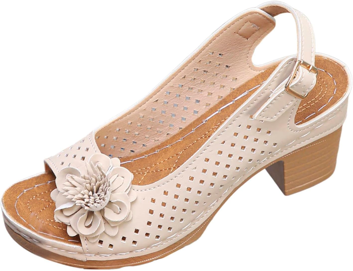

Ортопедические женские сандалии на клиновидном каблуке, с задником на ремешке, сандалии без застежки, милые с цветочным принтом, с открытым носком, с ремешком на щиколотке, туфли для вечеринок Toumov, бежевый