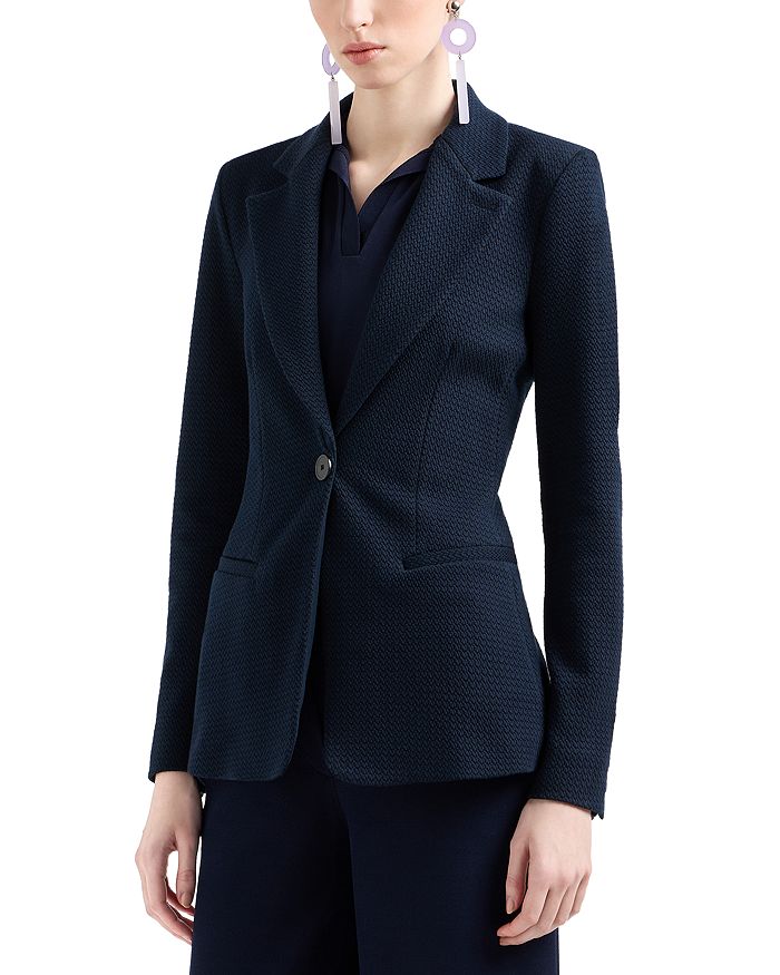 

Текстурированный жаккардовый трикотажный блейзер Emporio Armani, синий