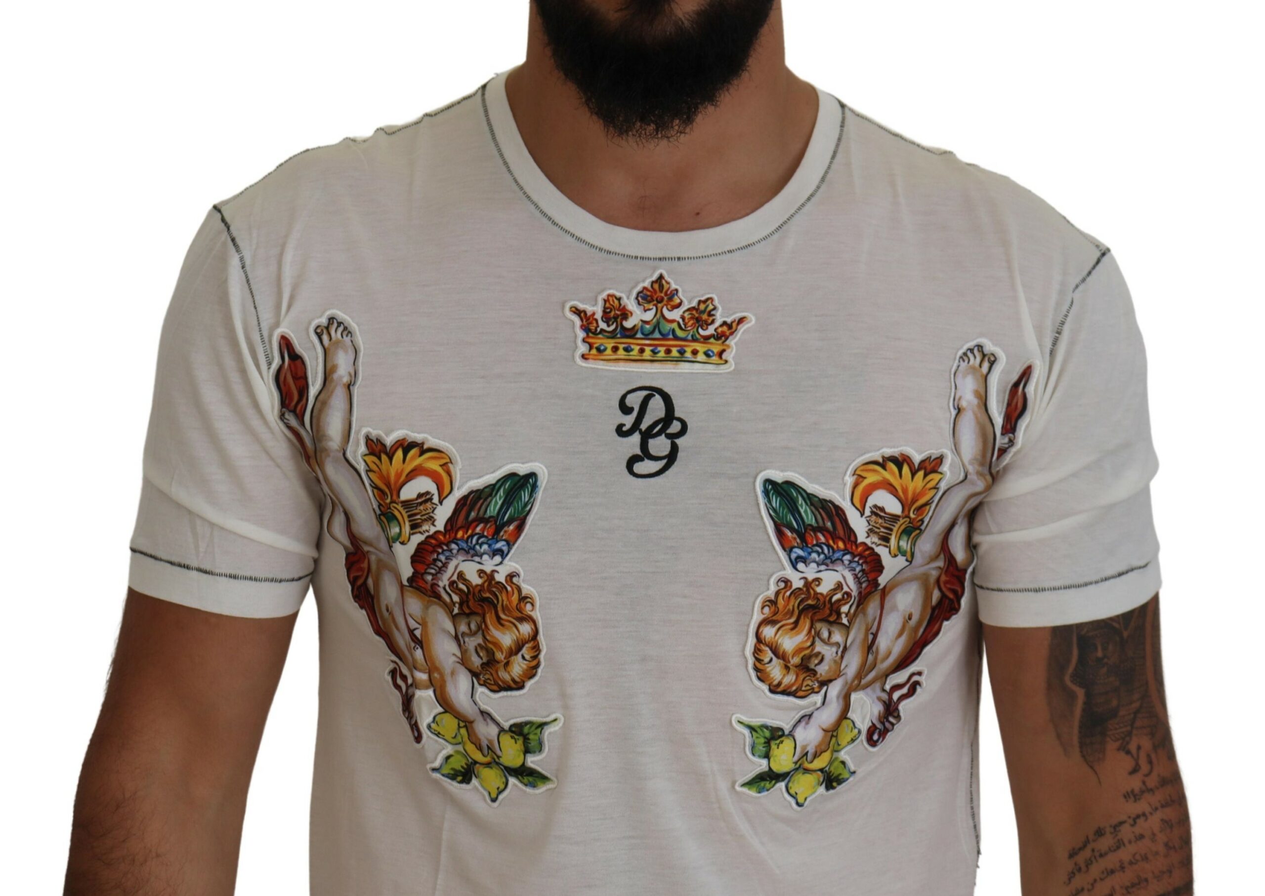 Элегантная белая футболка из смеси хлопка и шелка Dolce & Gabbana — фото 4