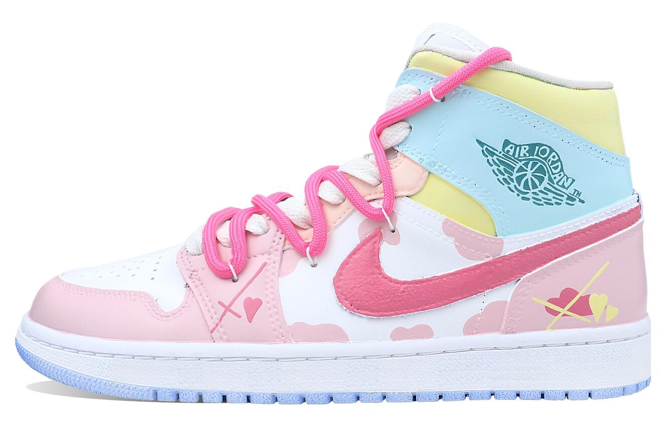 

Кроссовки Air JORDAN 1 Vintage Basketball Shoes Women's High-Top Pink White/Blue Yellow
