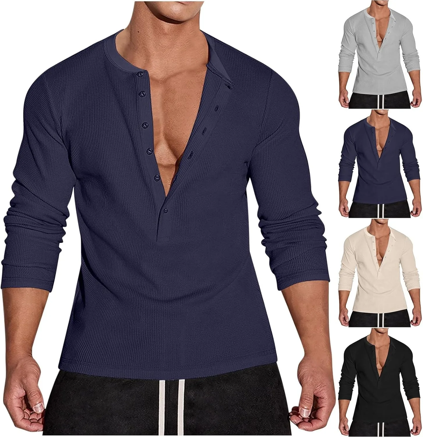 

Мужская повседневная рубашка-поло Henley с длинным рукавом