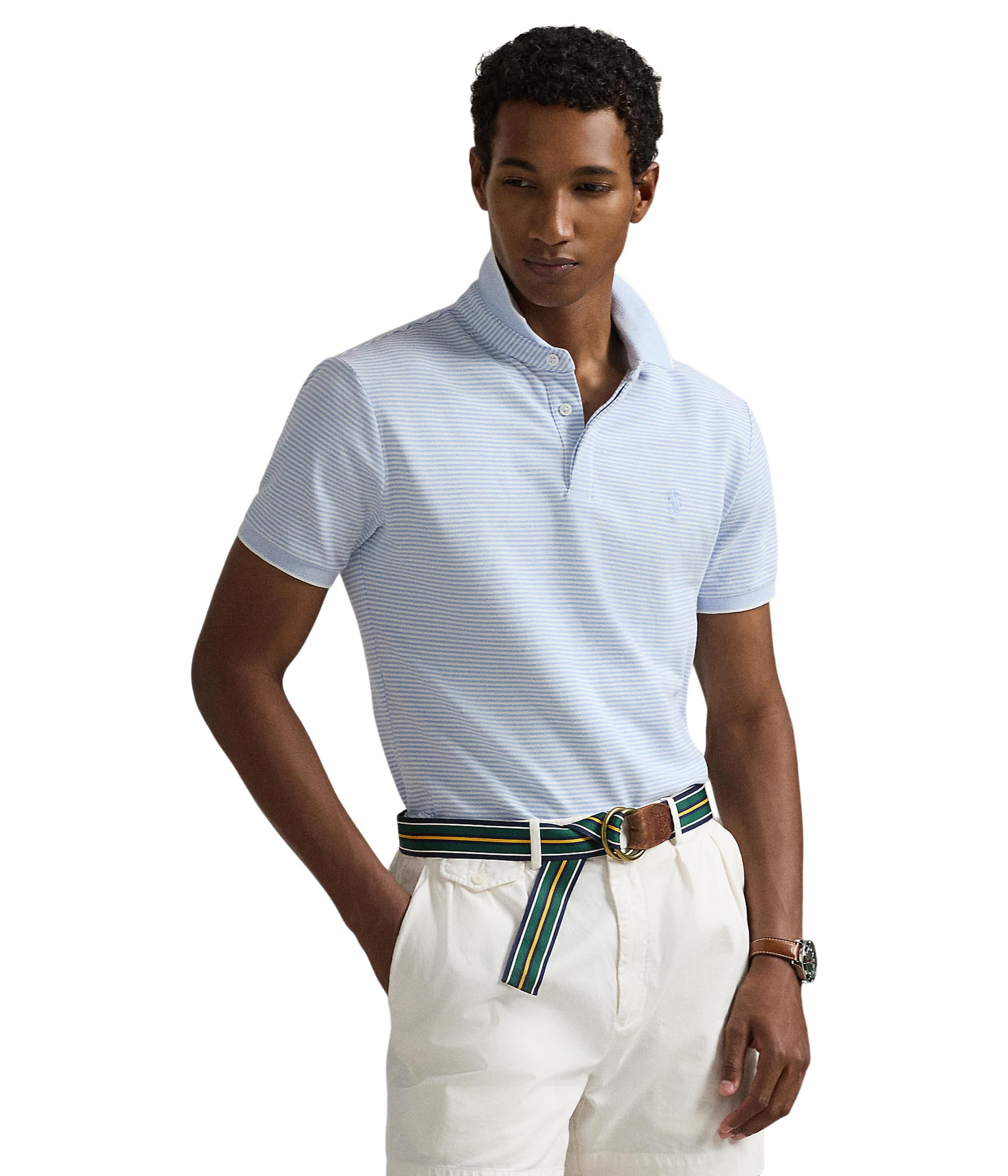 

Поло Polo Ralph Lauren Custom Slim Fit Stretch Oxford Mesh Polo, Office Blue/White