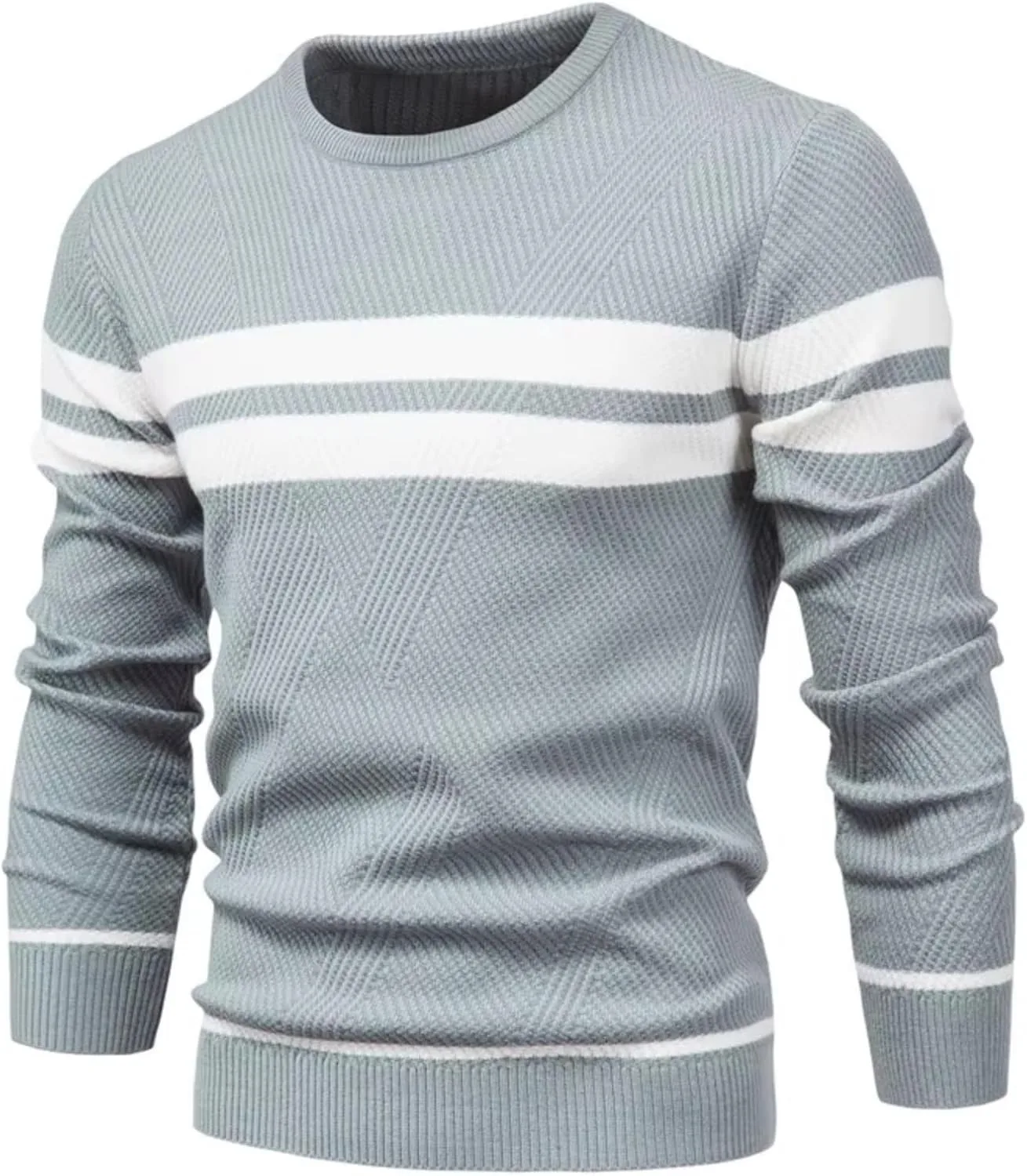 Мужской полосатый пуловер Crewneck с контрастной вязкой — фото 4