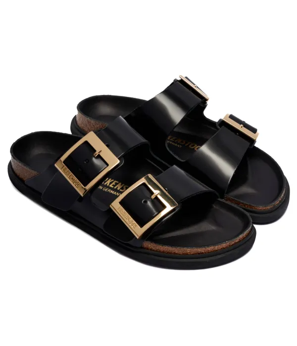 Тапочки из кожи с пряжкой-капелькой Arizona Narrow fit Birkenstock, черный — фото 3