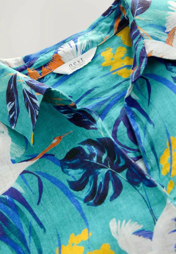 Блузка прямого кроя с короткими рукавами и пуговицами. Next, Blue Tropical Palm Print — фото 4