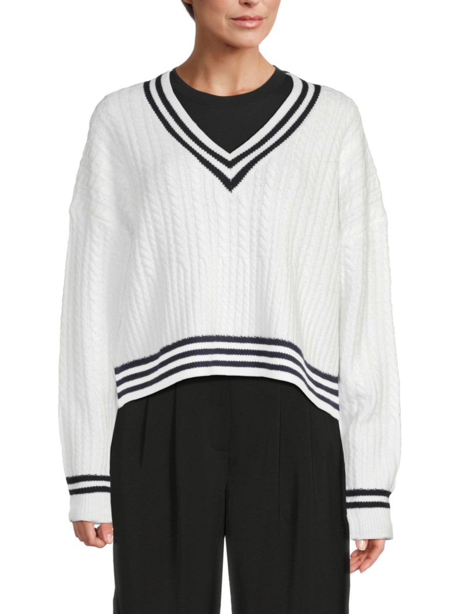 

Контрастный свитер с косичной вязкой French Connection, цвет White Navy