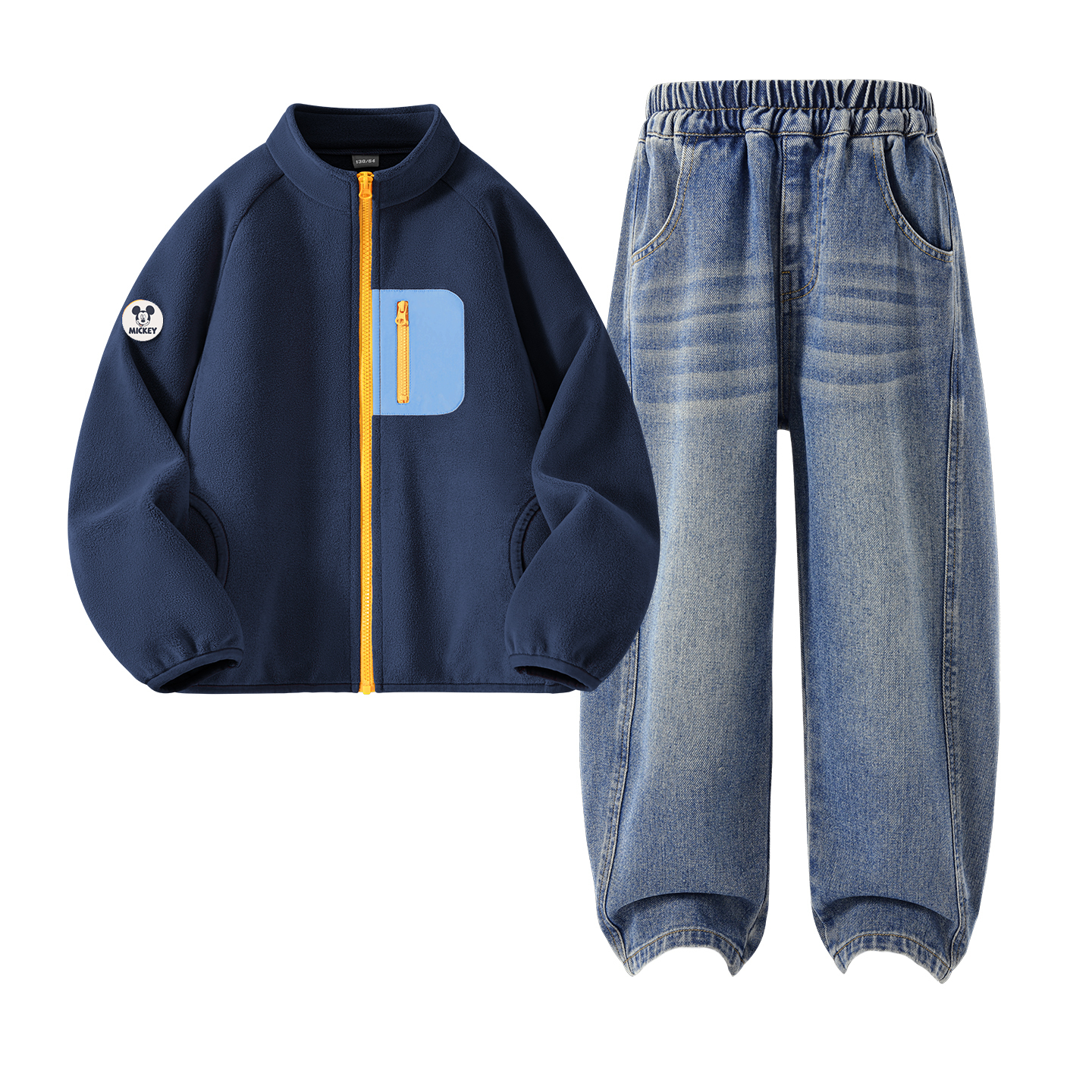 Детская повседневная спортивная одежда Disney, Didi Zhong Round Hook-And-Loop Light Milk White+Solid Color Denim Blue — фото 4
