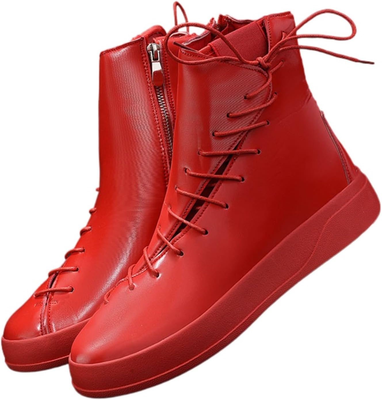 

Мужские блестящие кожаные мотоциклетные сапоги, с толстой подошвой, приподнятые, средние по голени, водонепроницаемые и противоскользящие Azttoztto, красный