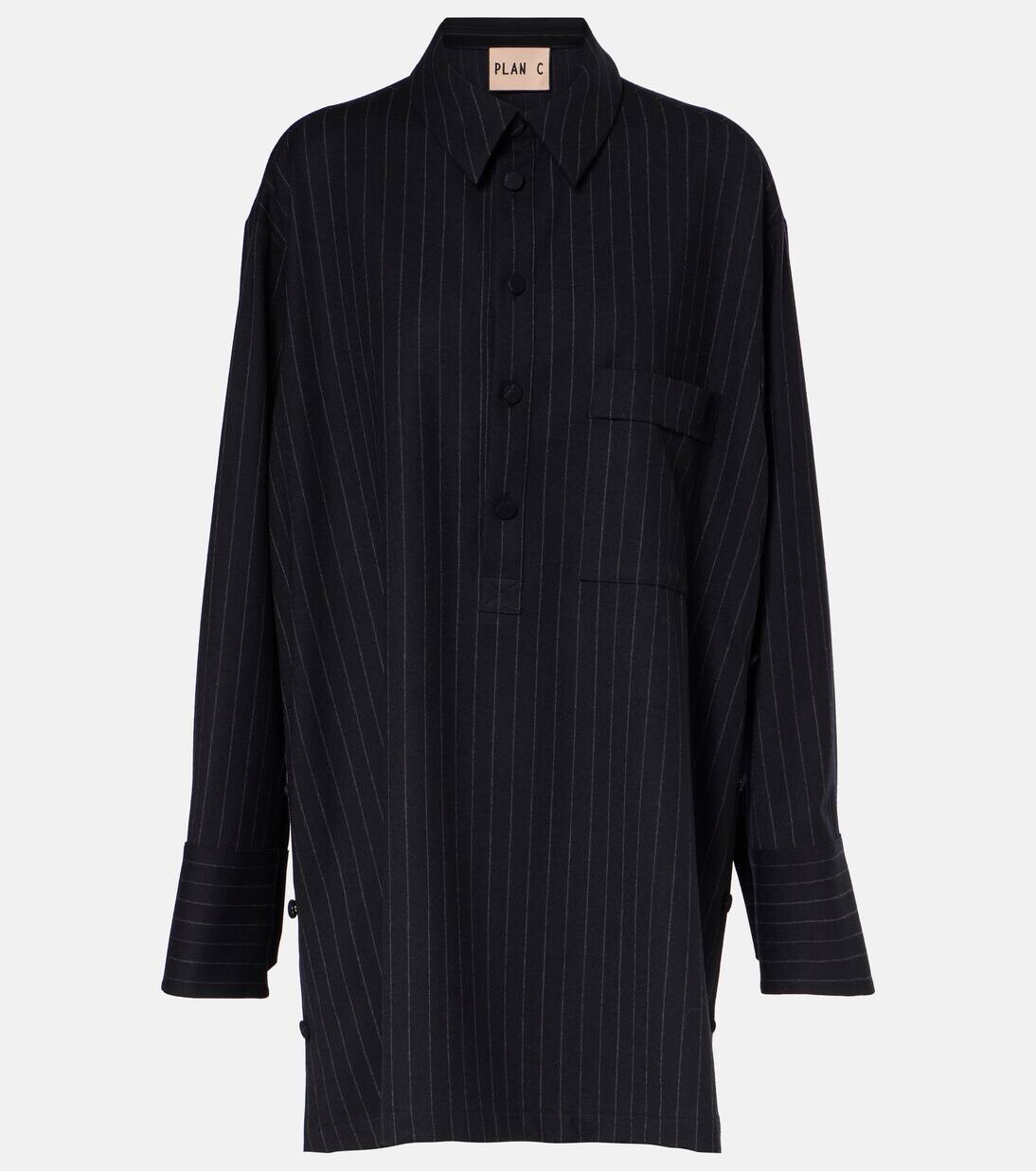 

Рубашка из шерстяной смеси в тонкую полоску Plan C, цвет green pinstripe