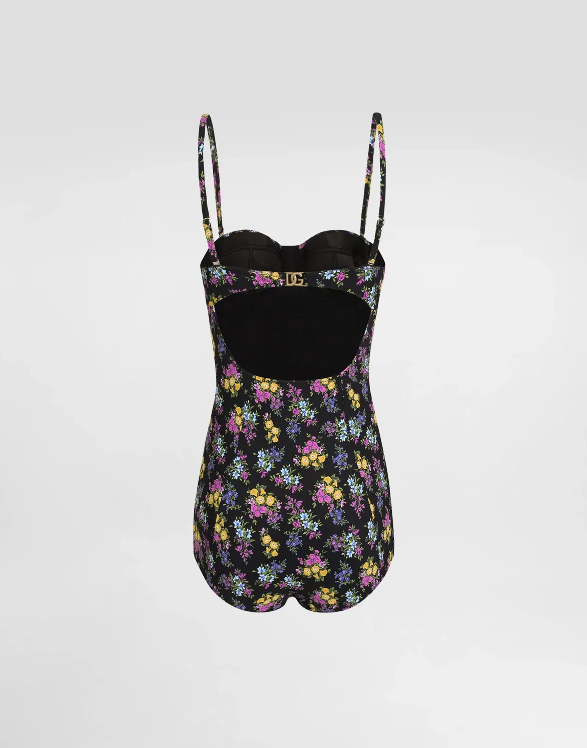 Купальник-бандо с цветочным принтом, фасон балконет, маленького размера DOLCE & GABBANA, черный — фото 2